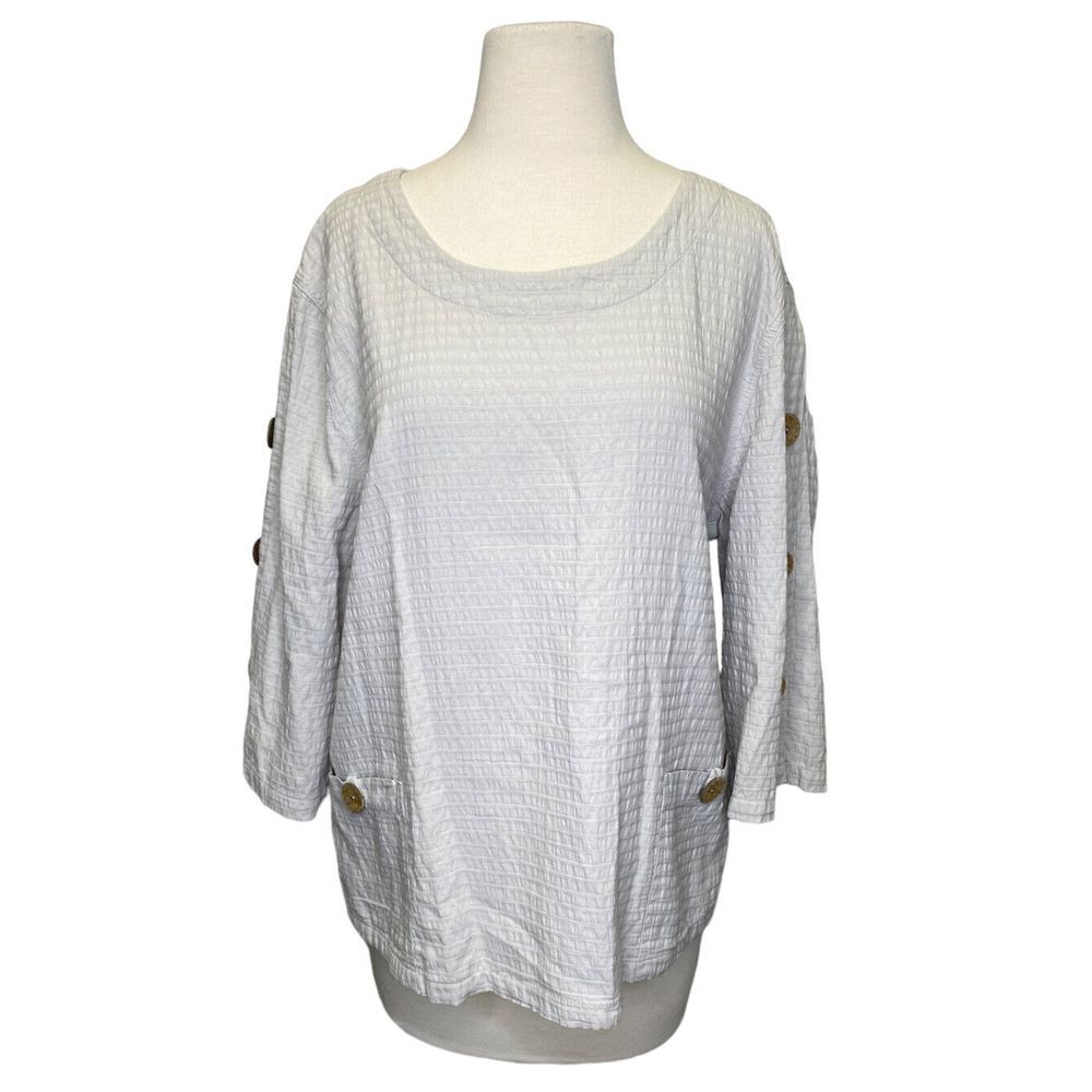 Focus Casual Life Tunic Top Medium Stone Putty Gray Lagenlook Button Detail Boho